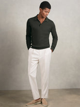 Merino Wool Long-Sleeve Polo Shirt Dark Military Green | Mens