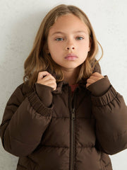3-9 yrs Short Hooded Puffer Coat Chocolate | Children