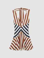 Stripe-Print Sleeveless Mini Dress Brown/Navy | Womens