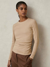 Cotton Long-Sleeve Ruched T-Shirt with Stretch Camel | Womens