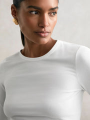 Cotton Crew-Neck Long-Sleeve T-Shirt With Stretch White | Womens