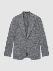 Single-Breasted Textured Mélange Blazer Slim-Fit Navy Melange | Mens