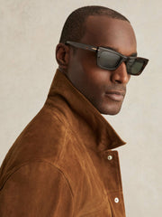 Suede Press Stud Trucker Jacket Tobacco Brown | Mens