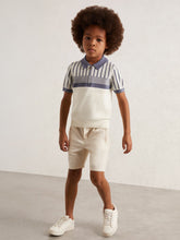 3-9 yrs Cotton Stripe Knit Half-Zip Polo Shirt Off White/ Airforce Blue | Children