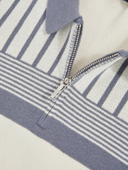 3-9 yrs Cotton Stripe Knit Half-Zip Polo Shirt Off White/ Airforce Blue | Children