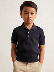 3-9 yrs Stitch-Detail Press-Stud Polo Shirt Navy Blue | Children