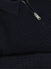 3-9 yrs Wool Waffle-Knit Half-Zip Polo Shirt Navy Blue | Children