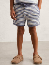 9-13 yrs Cotton-Blend Knitted Stripe Shorts Blue/White | Children