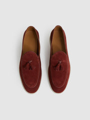 Suede Tassel Loafers Maroon Red | Mens