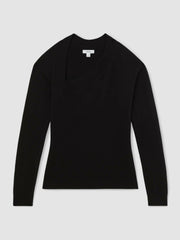 Wool-Blend Asymmetric Knit Top Black | Womens