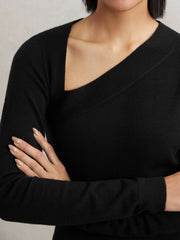 Wool-Blend Asymmetric Knit Top Black | Womens