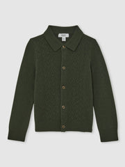 13-14 yrs Wool V-Stitch Button-Through Cardigan Forest Green | Children