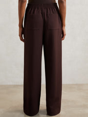 Wide Leg Elasticated Waist Trousers Burgundy | Womens
