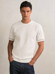 Textured Crew-Neck Tipped T-Shirt White | Mens