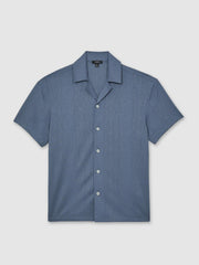 Jacquard-Stripe Cuban-Collar Shirt Airforce Blue | Mens