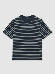Cotton Textured Stripe T-Shirt White/Navy | Mens