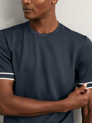 Textured Crew-Neck Tipped T-Shirt Airforce Blue | Mens