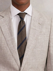 Wool-Silk Striped Tie Chocolate Brown | Mens