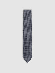 Silk Geometric-Chain Print Tie Navy | Mens