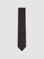 Silk-Wool Floral-Medallion Tie Navy | Mens