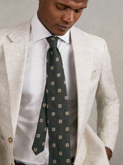 Silk-Wool Square-Medallion Tie Forest Green | Mens