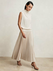 Pleated Midi Skirt Champagne Neutral | Womens