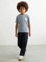 9-13 yrs Cotton Letter Patch T-Shirt Airforce Blue | Children
