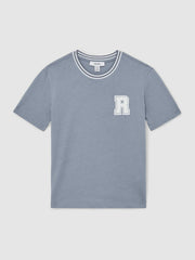9-13 yrs Cotton Letter Patch T-Shirt Airforce Blue | Children