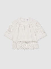 Linen Embroidered Swing Top Ivory | Womens