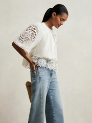 Linen Embroidered Swing Top Ivory | Womens
