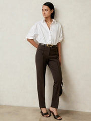 Pintuck Tapered Trousers Chocolate Brown | Womens