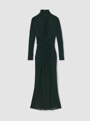 Ruched Long-Sleeve Maxi Dress Dark Green | Womens