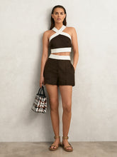 Linen Colourblock Shorts Chocolate/Cream | Womens