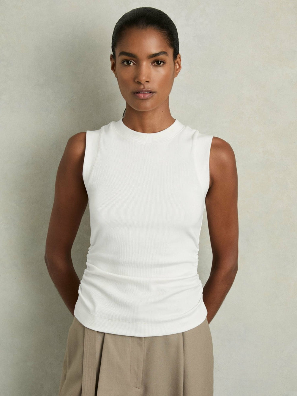 Ribbed Ruched Waist Vest White | Womens