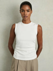 Ribbed Ruched Waist Vest White | Womens