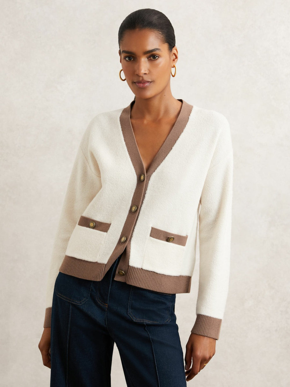Wool Colourblock Cardigan Cream/Neutral | Womens
