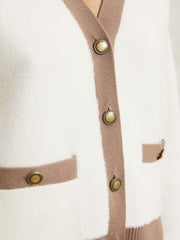 Wool Colourblock Cardigan Cream/Neutral | Womens