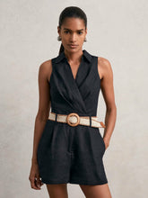 Linen Belted Sleeveless Wrap Playsuit Navy | Womens