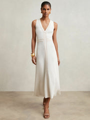 Craft-Stitch Knitted Midi Dress Ivory | Womens