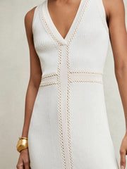 Craft-Stitch Knitted Midi Dress Ivory | Womens