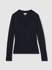Jersey V-Neck Top Navy | Womens