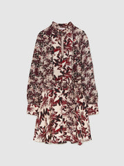 Printed Tie-Waist Flippy Mini Dress Burgundy/Cream | Womens