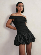 Off-Shoulder Puffball Mini Dress Black | Womens