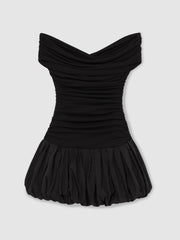 Off-Shoulder Puffball Mini Dress Black | Womens