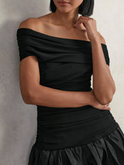 Off-Shoulder Puffball Mini Dress Black | Womens
