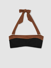 Contrast-Trim Bandeau Bikini Top Black/Tan | Womens