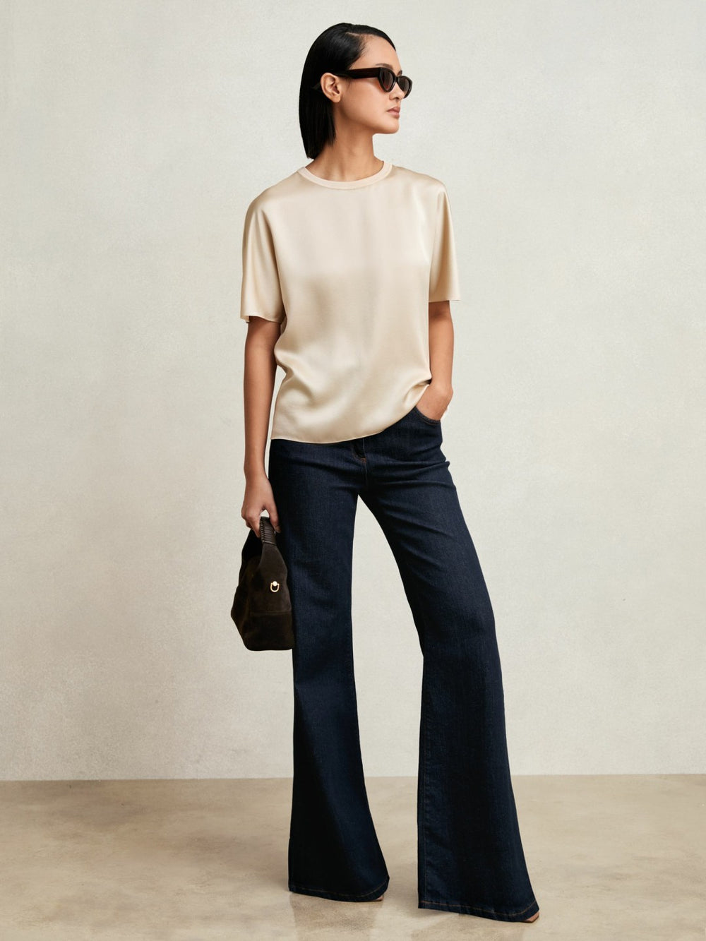 Silk Short-Sleeve Top Champagne Neutral | Womens