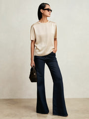 Silk Short-Sleeve Top Champagne Neutral | Womens