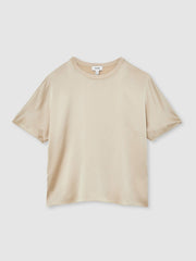 Silk Short-Sleeve Top Champagne Neutral | Womens