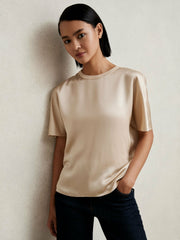 Silk Short-Sleeve Top Champagne Neutral | Womens
